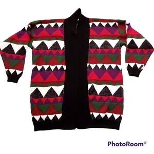 Vintage Jacquelyn by Browne Knit Geometric Open Front Cardigan